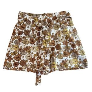 C&C California Womens Floral High Waisted Tie Belt Shorts Brown Mustard Size 6